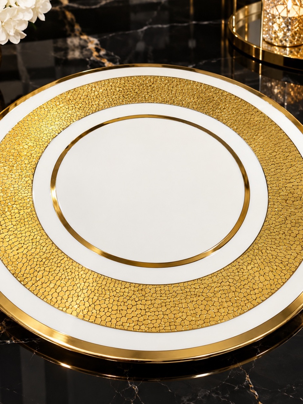 Gold and White Decorative Dinner cake plate